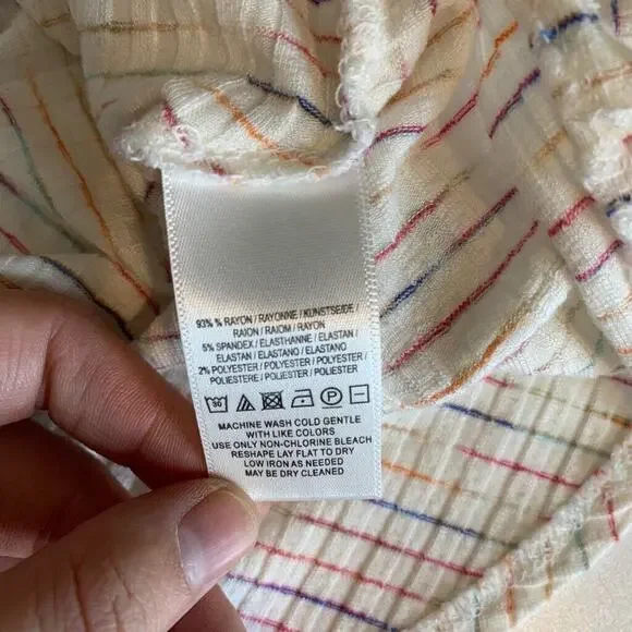 Maeve Shirt Womens XS White Multi Rainbow Stripe Leila Faux Wrap Anthropologie - Picture 10 of 13